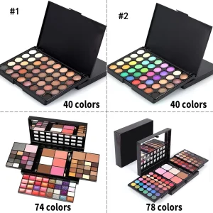 "Glitter & Matte Eyeshadow Palette – 40/74/78 Colors, Waterproof, Long-Lasting Pressed Powder Makeup Kit for Women"